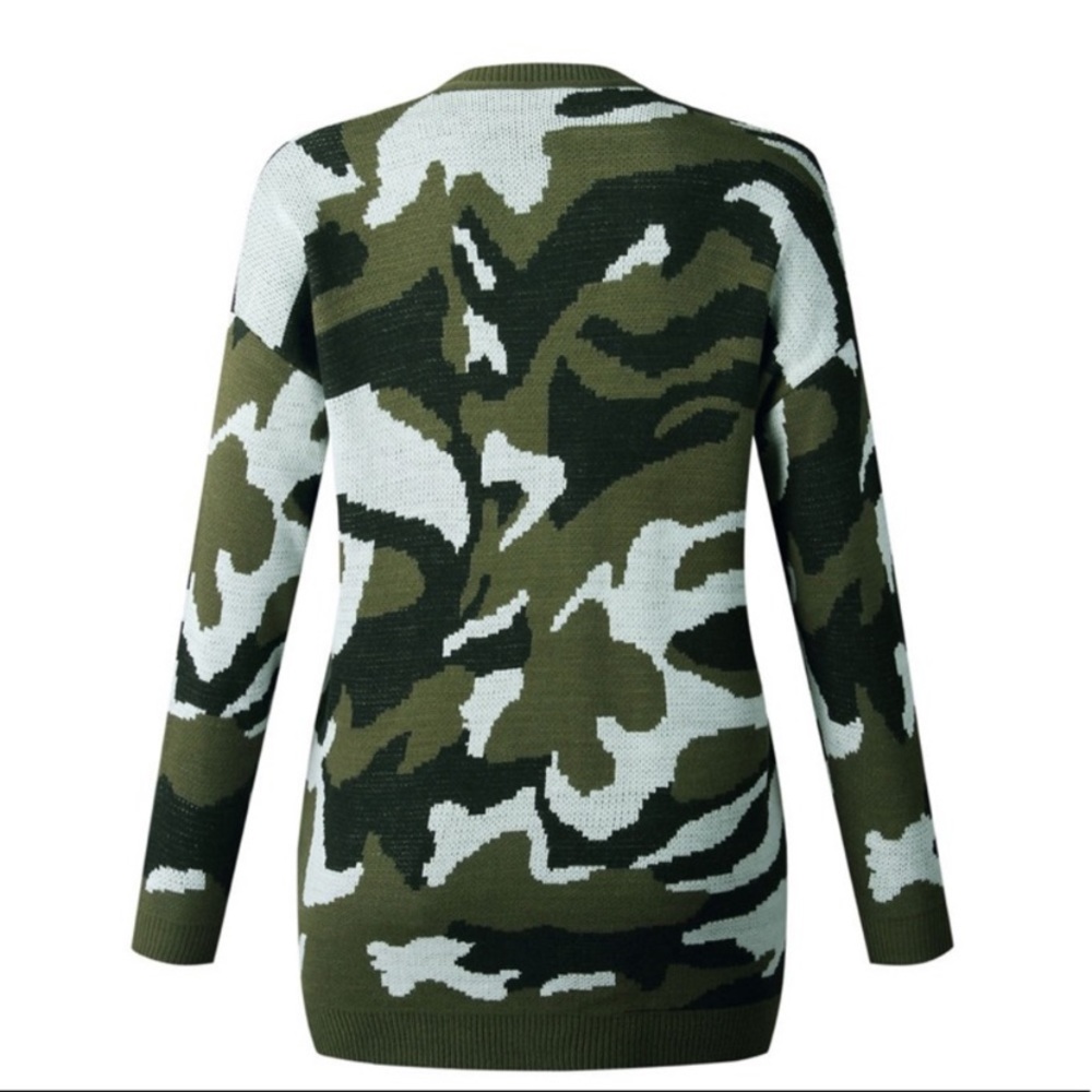 SOLD OUT CLEARANCE Olive Camouflage Button Front Knit Cardigan - Picture 7 of 8